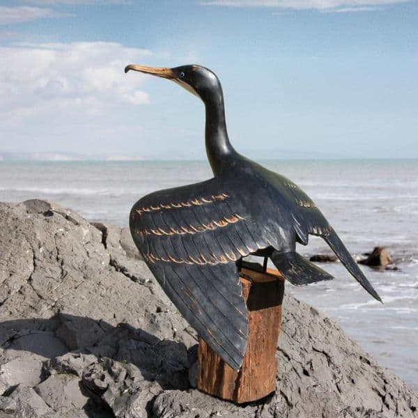 Wingspread Cormorant Bird Carving | Hand Carved Bird | Wooden Bird Carving