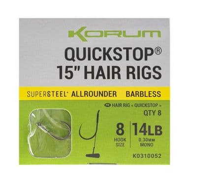 KORUM 15 BIG FISH HAIR RIGS W/QUICKSTOPS BARBLESS to 10