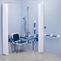 Bariatric Shower pack with curtains and exposed showers - Blue