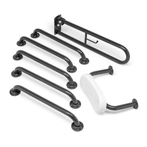 Budget Disabled Toilet Grab Rail Kit with Back Rest - Grey