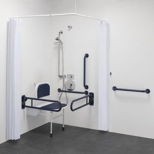 Budget DOC M Disabled Shower Room Pack With Concealed Valves & Curtains - Blue
