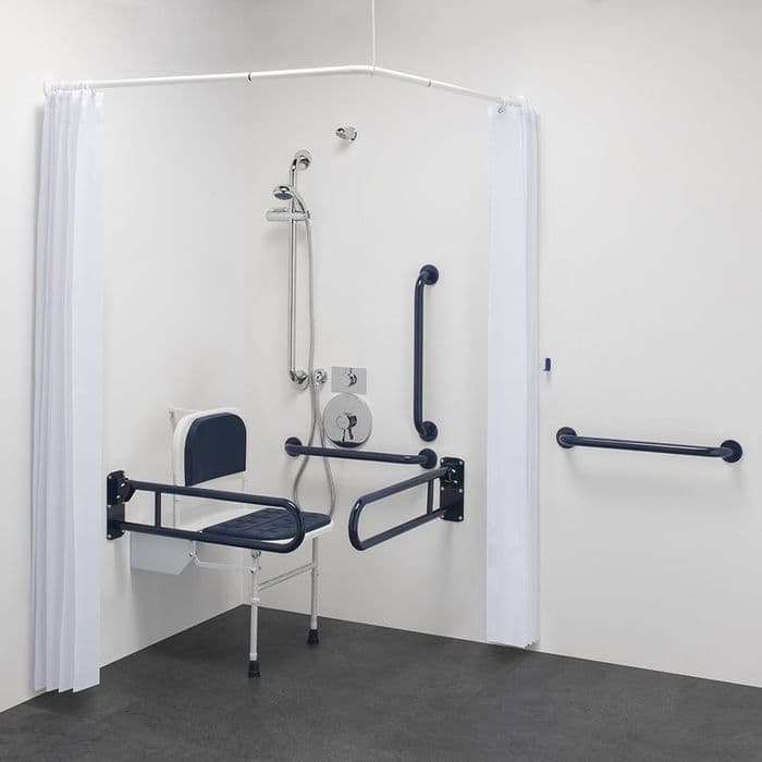 Budget DOC M Disabled Shower Room Pack With Concealed Valves & Curtains - Blue
