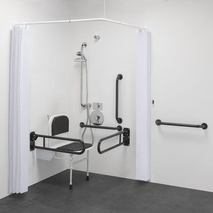 Budget DOC M Disabled Shower Room Pack With Concealed Valves & Curtains - Grey