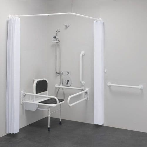 Budget DOC M Disabled Shower Room Pack With Concealed Valves & Curtains - White