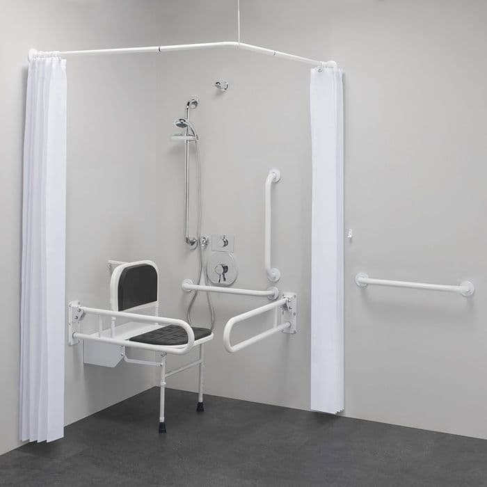 Budget DOC M Disabled Shower Room Pack With Concealed Valves & Curtains - White