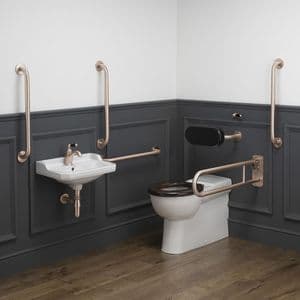 Healey & Lord Washroom Collection Classic Doc M Disabled Back to Wall Toilet Pack - Black/Classic Copper Finish - Manual Lever Tap