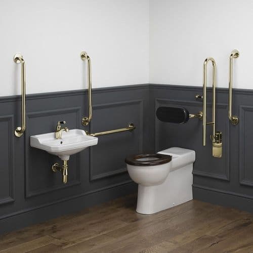 Classic Disabled Back to Wall Toilet Pack - Black/Polished Brass