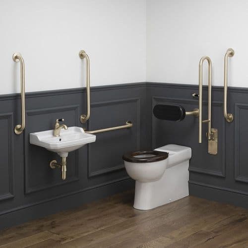 Classic Disabled Back to Wall Toilet Pack - Black/Satin Brass