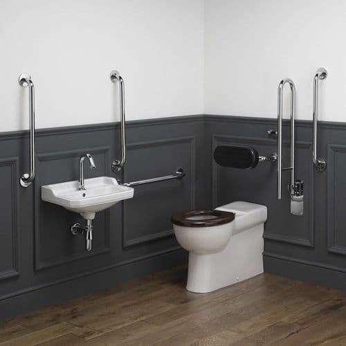 Classic Disabled Back to Wall Toilet Pack No-Touch Tap - Black/Chrome