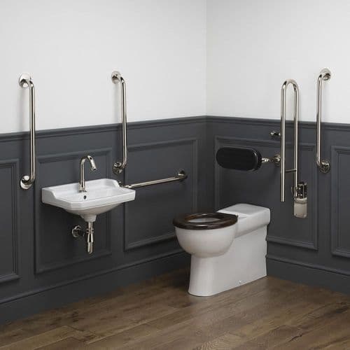 Classic Disabled Back to Wall Toilet Pack No-Touch Tap - Black/Polished Nickel