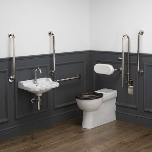 Classic Disabled Back to Wall Toilet Pack No-Touch Tap - White/Polished Nickel