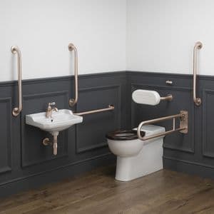 Healey & Lord Washroom Collection Classic Doc M Disabled Back to Wall Toilet Pack - White/Classic Copper Finish - Manual Lever Tap