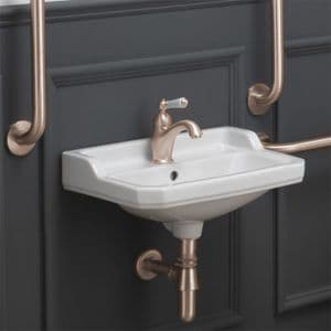 Healey & Lord Washroom Collection Classic Doc M Disabled Back to Wall Toilet Pack - White/Classic Copper Finish - Manual Lever Tap