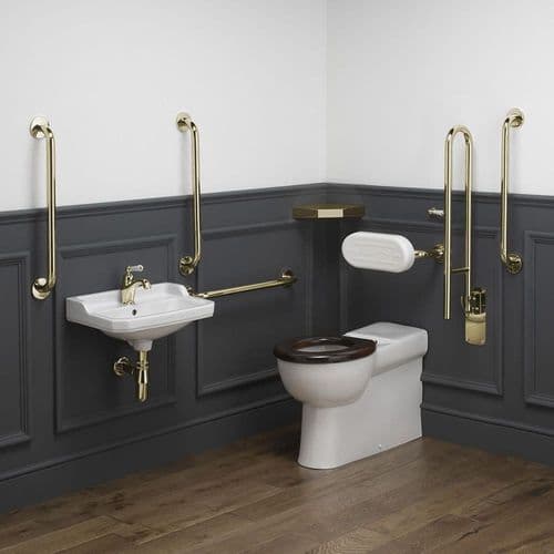 Classic Disabled Back to Wall Toilet Packs in Polished Brass