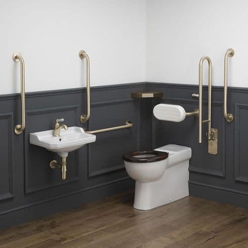 Classic Disabled Back to Wall Toilet Packs in Satin Brass