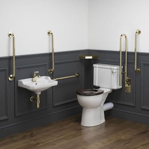 Classic Disabled Close Coupled Toilet Packs in Polished  Brass