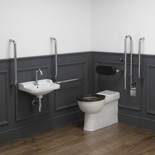 Classic Disabled Roseless Back to Wall Toilet Pack No-Touch Tap - Black/Chrome