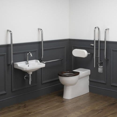 Classic Disabled Roseless Back to Wall Toilet Pack No-Touch Tap - White/Chrome