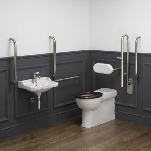 Classic Disabled Roseless Back to Wall Toilet Pack - White/Brushed Nickel