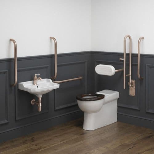 Classic Disabled Roseless Back to Wall Toilet Pack - White/Classic Copper