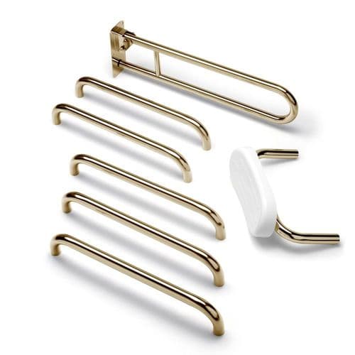 Classic Disabled Roseless Toilet Grab Rail Kit with Seat Cushion - Polished Brass