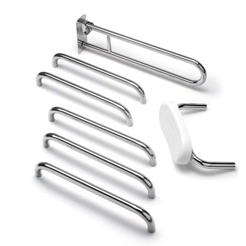 Classic Disabled Roseless Toilet Grab Rail Kit with Seat Cushion - Polished Chrome