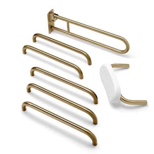 Classic Disabled Roseless Toilet Grab Rail Kit with Seat Cushion - Satin Brass