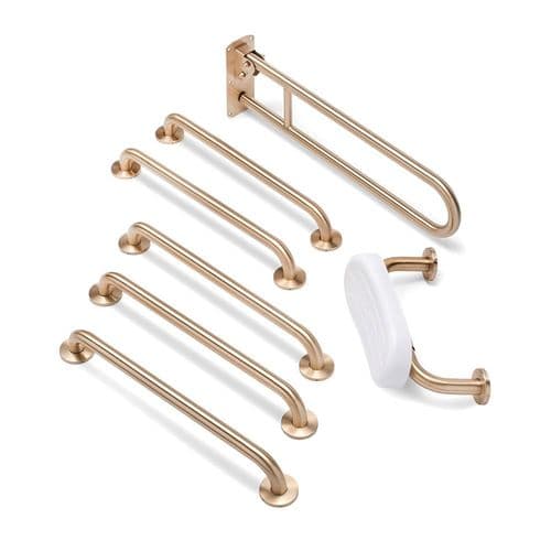 Classic Disabled Toilet Grab Rail Kit with Seat Cushion - Classic Copper
