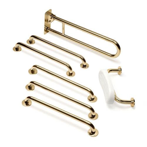 Classic Disabled Toilet Grab Rail Kit with Seat Cushion - Polished Brass