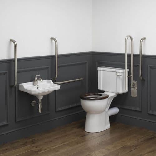 Classic Roseless Disabled Roseless Close Coupled Toilet Pack Manual/White - Brushed Nickel