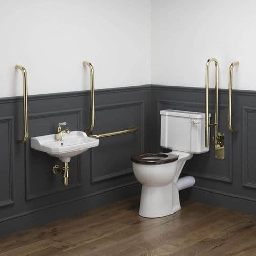 Classic Roseless Disabled Roseless Close Coupled Toilet Pack Manual/White - Polished Brass