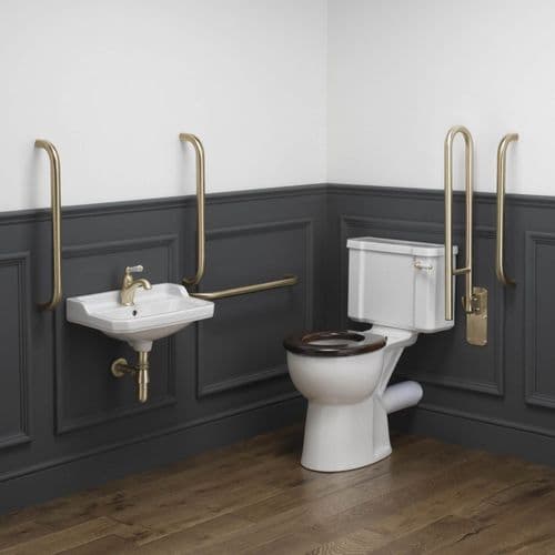 Classic Roseless Disabled Roseless Close Coupled Toilet Pack Manual/White - Satin Brass