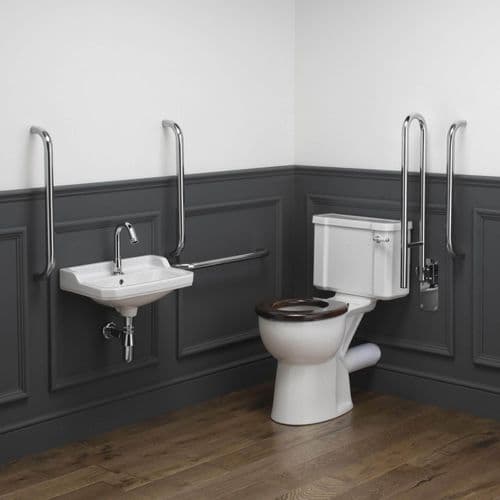 Classic Roseless Disabled Roseless Close Coupled Toilet Pack No-Touch/White - Chrome