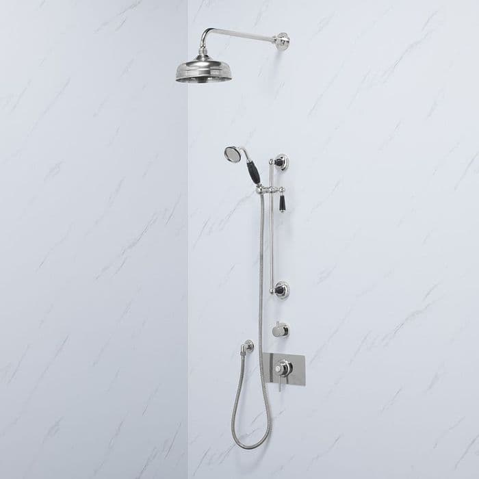 CLASSIC TMV3 THERMOSTATIC SHOWER VALVE & FIXED/ADJUSTABLE SHOWER HEAD - BLACK PORCELAIN