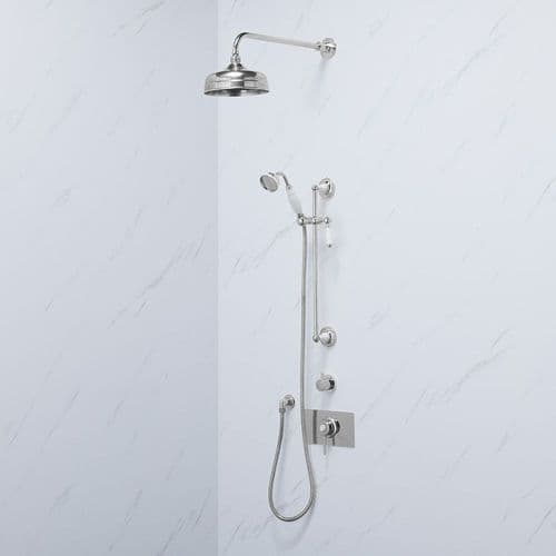 CLASSIC TMV3 THERMOSTATIC SHOWER VALVE & FIXED/ADJUSTABLE SHOWER HEAD - WHITE PORCELAIN