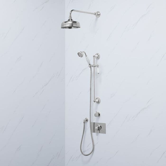 CLASSIC TMV3 THERMOSTATIC SHOWER VALVE & FIXED/ADJUSTABLE SHOWER HEAD - WHITE PORCELAIN