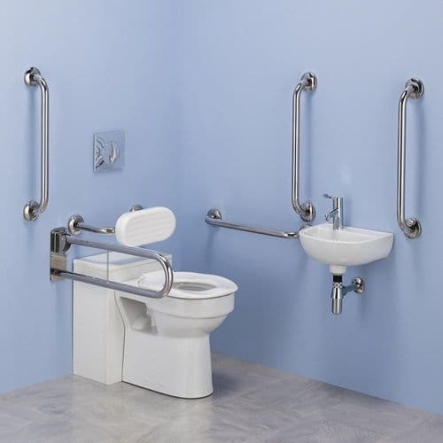 Commercial Back to Wall Disabled Doc M Toilet Pack - Polished Stainless Steel