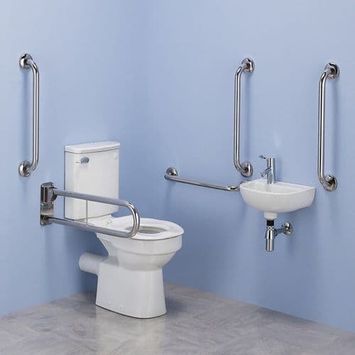 Commercial Close Coupled Disabled Doc M Toilet Pack - Polished Stainless Steel