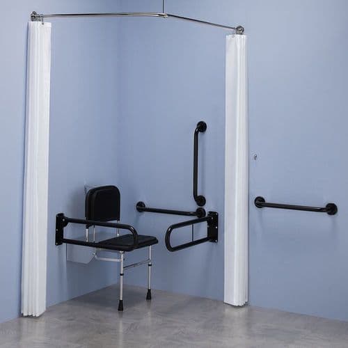 Commercial DOC M Disabled Shower Room Pack & Curtains - Matt Black