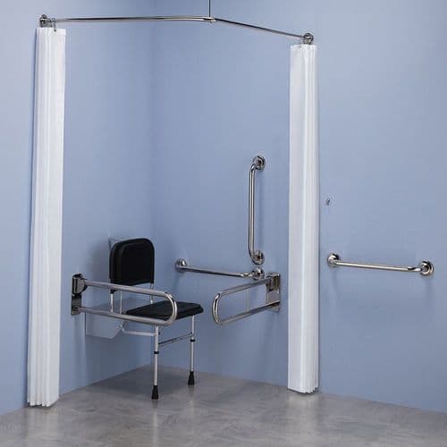 Commercial DOC M Disabled Shower Room Pack & Curtains - Polished Stainless Steel