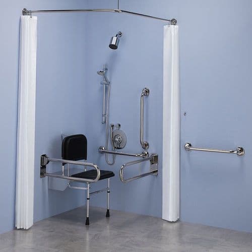 Commercial DOC M Disabled Shower Room Pack With Concealed Shower Valves  - Polished Stainless Steel