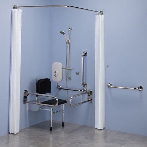 Commercial DOC M Disabled Shower Room Pack With Electric Shower - Polished Stainless Steel