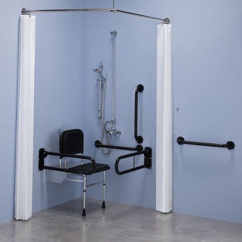 Commercial DOC M Disabled Shower Room Pack With Exposed Shower Valves - Matt Black