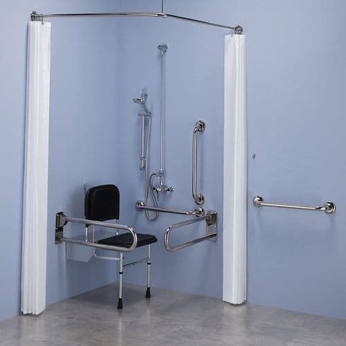 Commercial DOC M Disabled Shower Room Pack With Exposed Shower Valves - Polished Stainless Steel