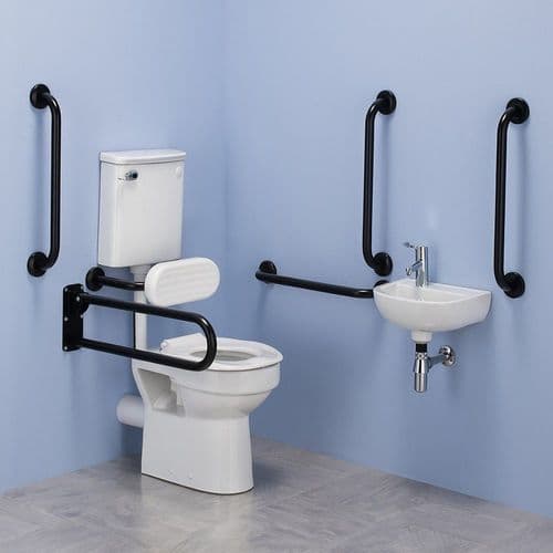 Commercial Low Level Disabled Doc M Toilet Pack - Matt Black