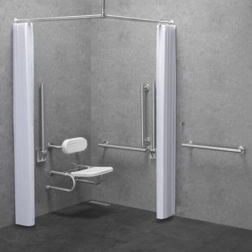 Contemporary DOC M / DDA Disabled Shower Pack & Curtains - Brushed Stainless Steel