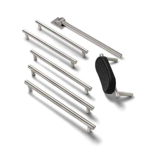 Contemporary Roseless Toilet Grab Rail Kit with Back Rest in Brushed Stainless Steel, Black Cushion