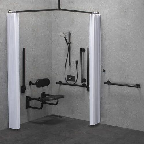 Deluxe (Modern) DOC M / DDA Disabled Shower Pack & Adjustable Shower Head & Curtains  - Matt Black