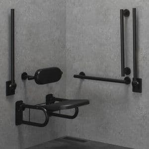 Deluxe (Modern) DOC M / DDA Disabled Shower Pack & Adjustable Shower Head & Curtains  - Matt Black