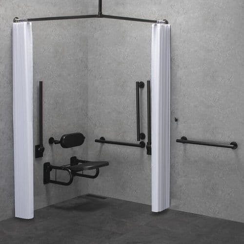 Deluxe (Modern) DOC M / DDA Disabled Shower Pack & Curtains - Matt Black